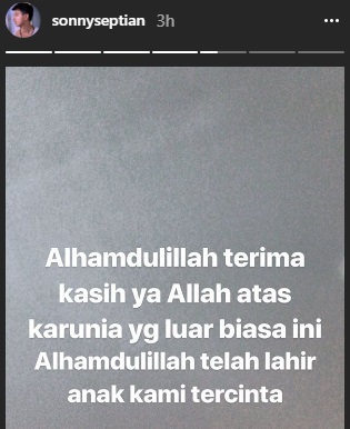 Postingan Sonny atas kelahiran anak pertamanya. (Instagram)
