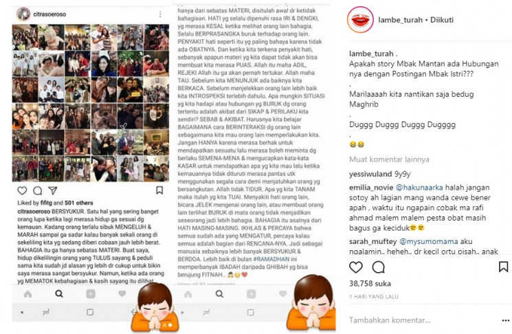 Postingan Citra Soeroso seolah membela suaminya, Chico Hakim hingga membuat Wanda Hamidah geram.
