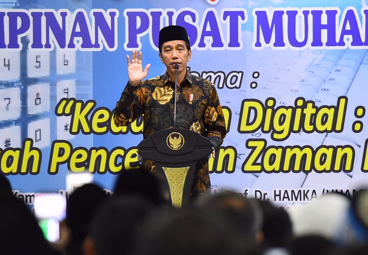 MEDSOS: Presiden Joko Widodo dalam penutupan Pengkajian Ramadan 1439 Hijriah di PP Muhammadiyah. (foto: sekneg for ngopibareng.id)