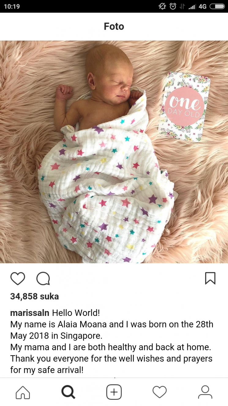 Marissa Nasution memperkenalkan putri pertamanya di Instagram.