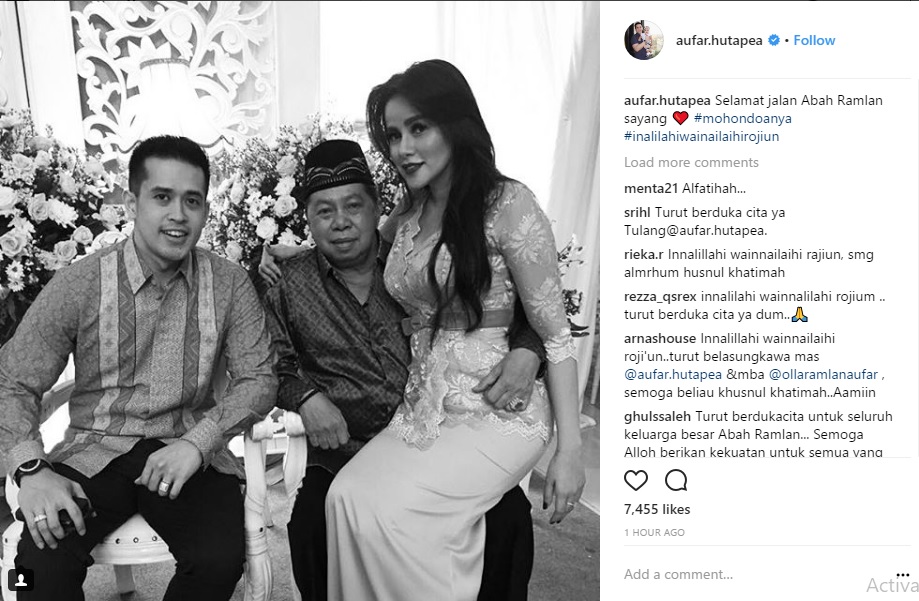 Postingan suami Olla Ramlan mengenai kabar meninggalnya sang mertua. (Instagram)