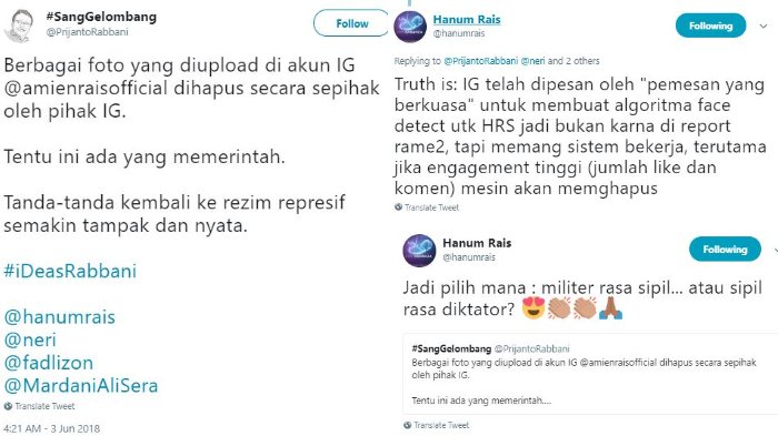Postingan Hanum Salsabiela Rais di Twitter.