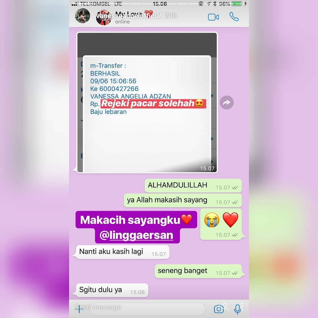Vanessa Angel pamer transferan uang dari pacarnya, Bripka Lingga Permana Ersan.