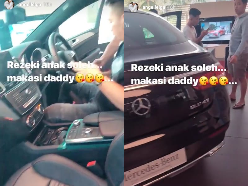 Angel Lelga memotret suaminya, Vicky Prasetyo saat melihat interior dalam mobil.