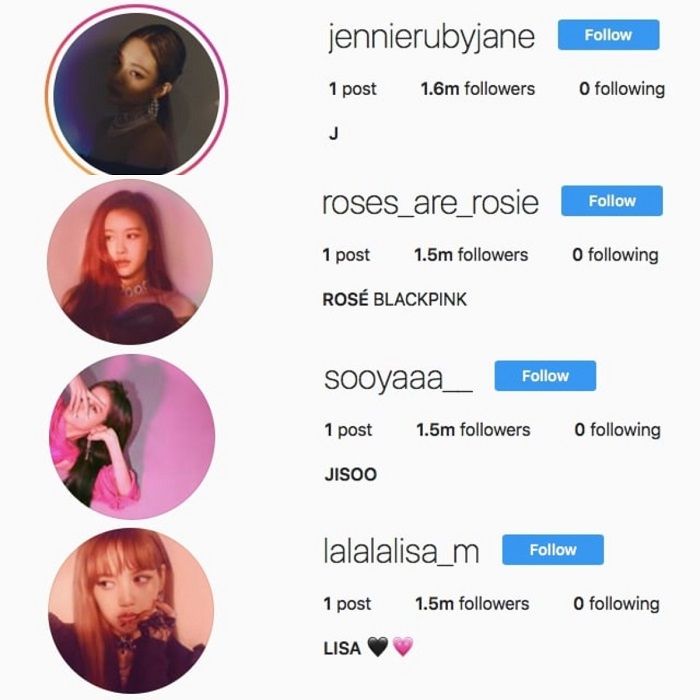 Akun Instagram anggota Blackpink. (Instagram)