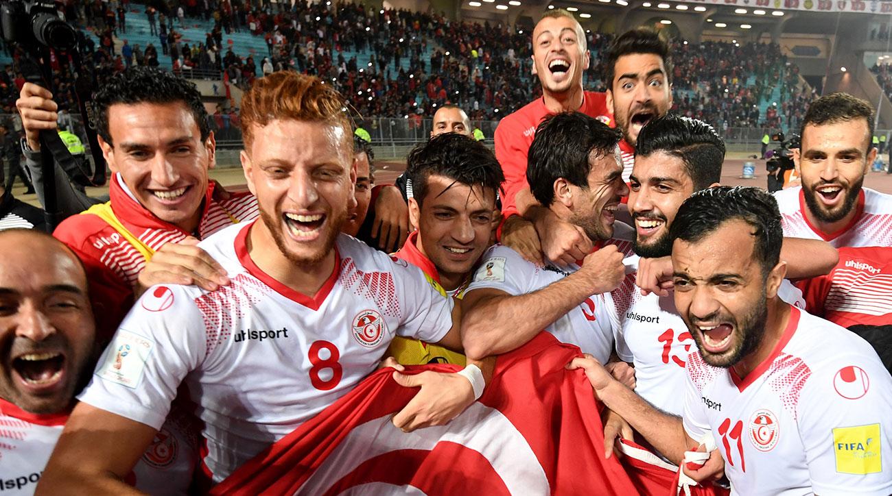 Pemain Timnas Tunisia saat memastikan lolos ke putaran final Piala Dunia