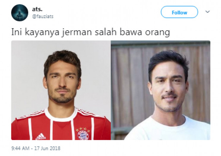 Netizen bandingkan wajah Mats Hummles dengan Hamish Daud.
