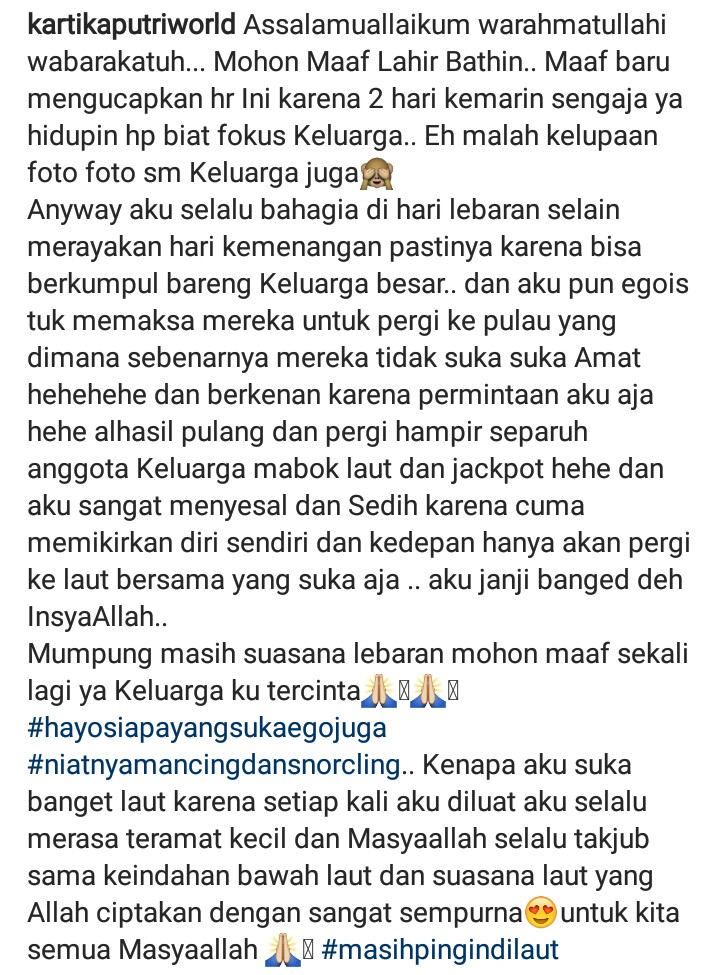 Postingan Katrika Putri tentang liburannya. (Instagram)