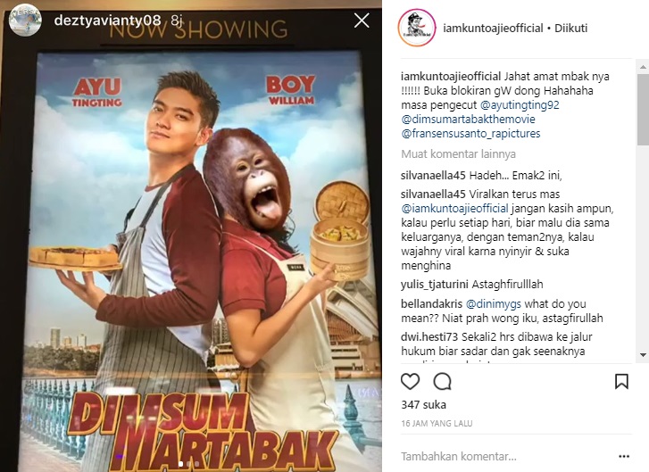 Wajah Ayu Ting Ting diubah jadi monyet di poster film perdananya, Dimsum Martabak.
