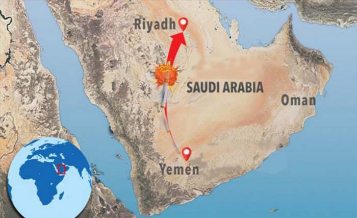 Rudal yang ditembakkan dari Yaman ke Ibu Kota Arab Saudi, Riyadh, hari Minggu malam 24 Juni 2018. (foto: ilustrasi ngobar)