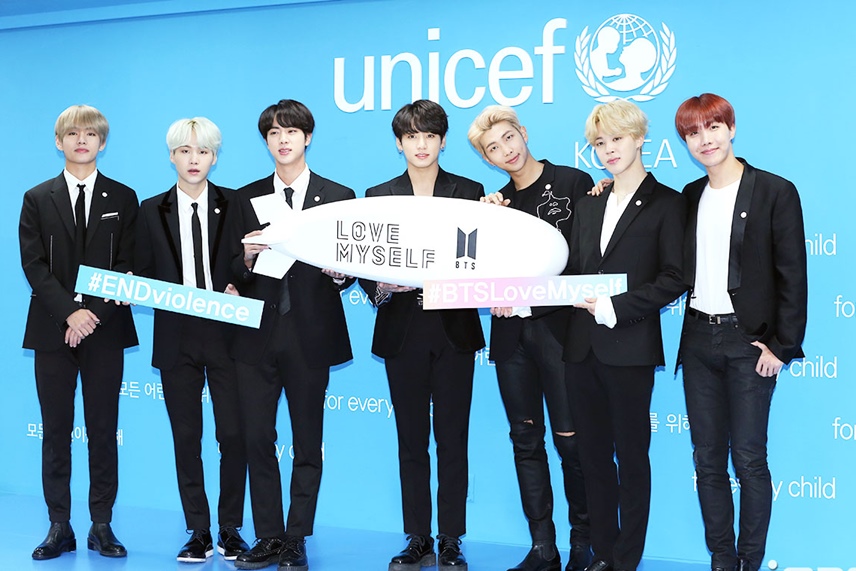 BTS ketika mengikuti project kampanye 'Love Myself' bersama UNICEF. (Allkpop)