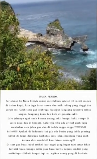 Postingan Prilly perihal video viral dirinya ketika liburan. (Instagram)