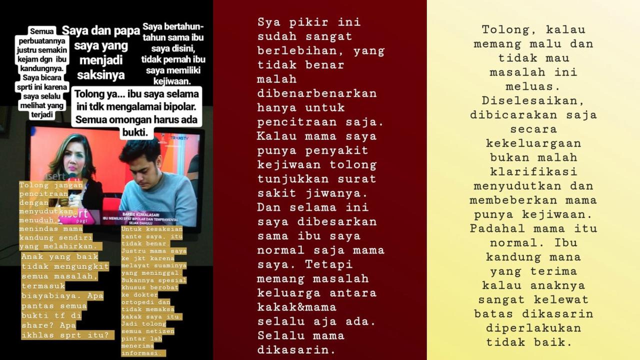 Instagram Bella Thalia, adik tiri Barbie Kumalasari.