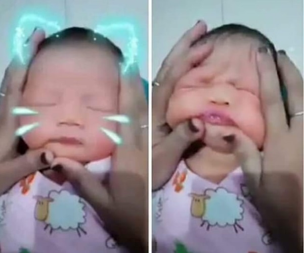 Oknum bidan diduga tega pakai bayi pasien untuk main Tik Tok. Foto: akun Facebook Bakoel Mpo Keceh.