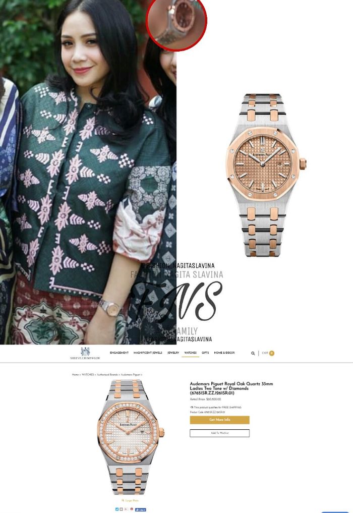 Jam tangan milik Nagita Slavina (Gigi) mereknya sama tapi beda seri dari jam tangan Ayu Ting Ting.