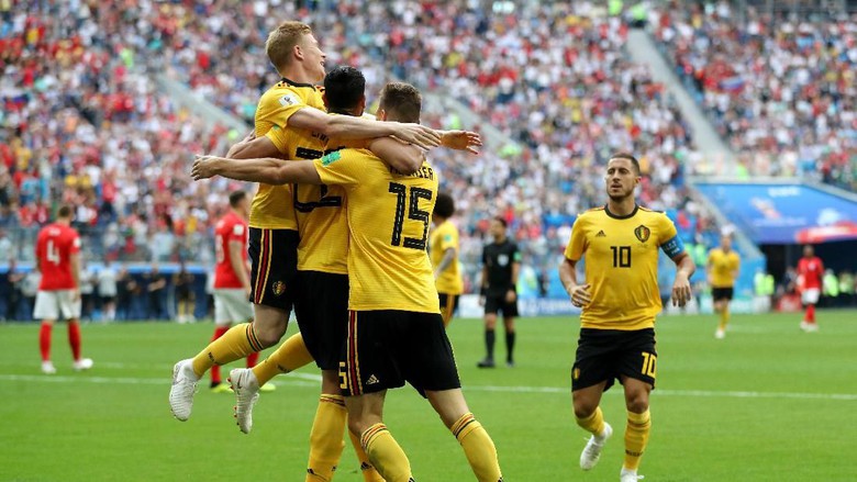 Selebrasi timnas Belgia usai taklukkan Inggris (getty image).