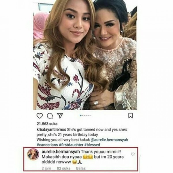 Krisdayanti salah tulis umur putrinya, Aurel Hermansyah saat ucapkan selamat ulang tahun (Instagram).