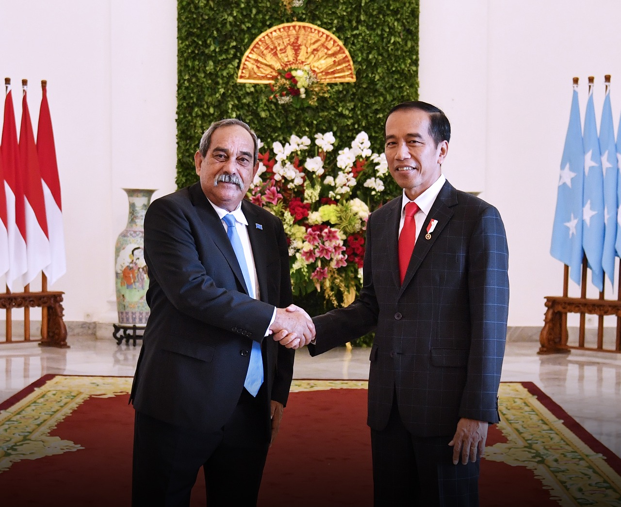Presiden RI, Joko Widodo menerima kunjungan Presiden Mikronesia, Peter Martin Christian  di Istana Kepresidenan Bogor, Rabu, 18 Juli 2018. 