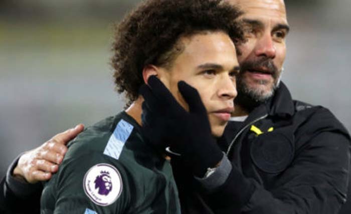 Leroy Sane dan pelatih Manchester CityPep Guardiola. (doto: dok.afp)