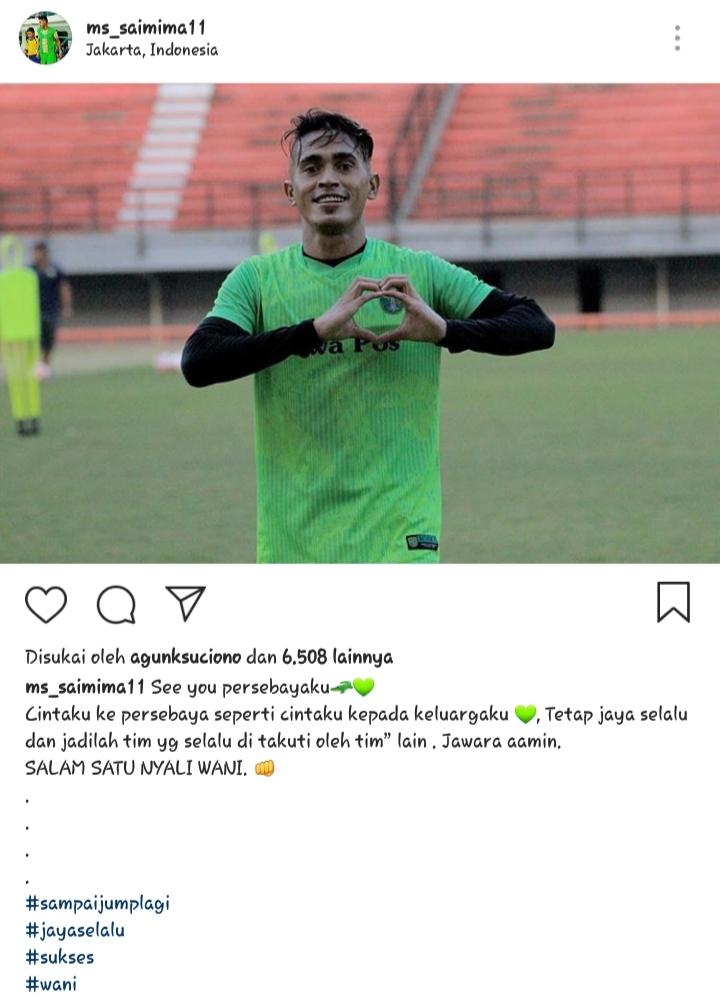 Ucapan perpisahan Sidik Saimima ke Persebaya. (Foto: Instagram)