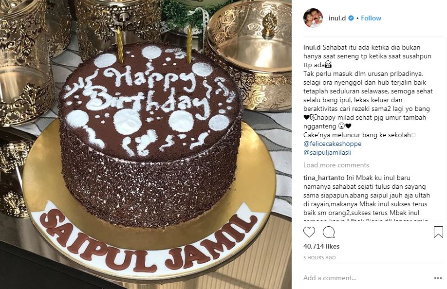 Kue Ultah dari Inul Daratista untuk sahabatnya, Saipul Jamil. foto: IG/inul.d