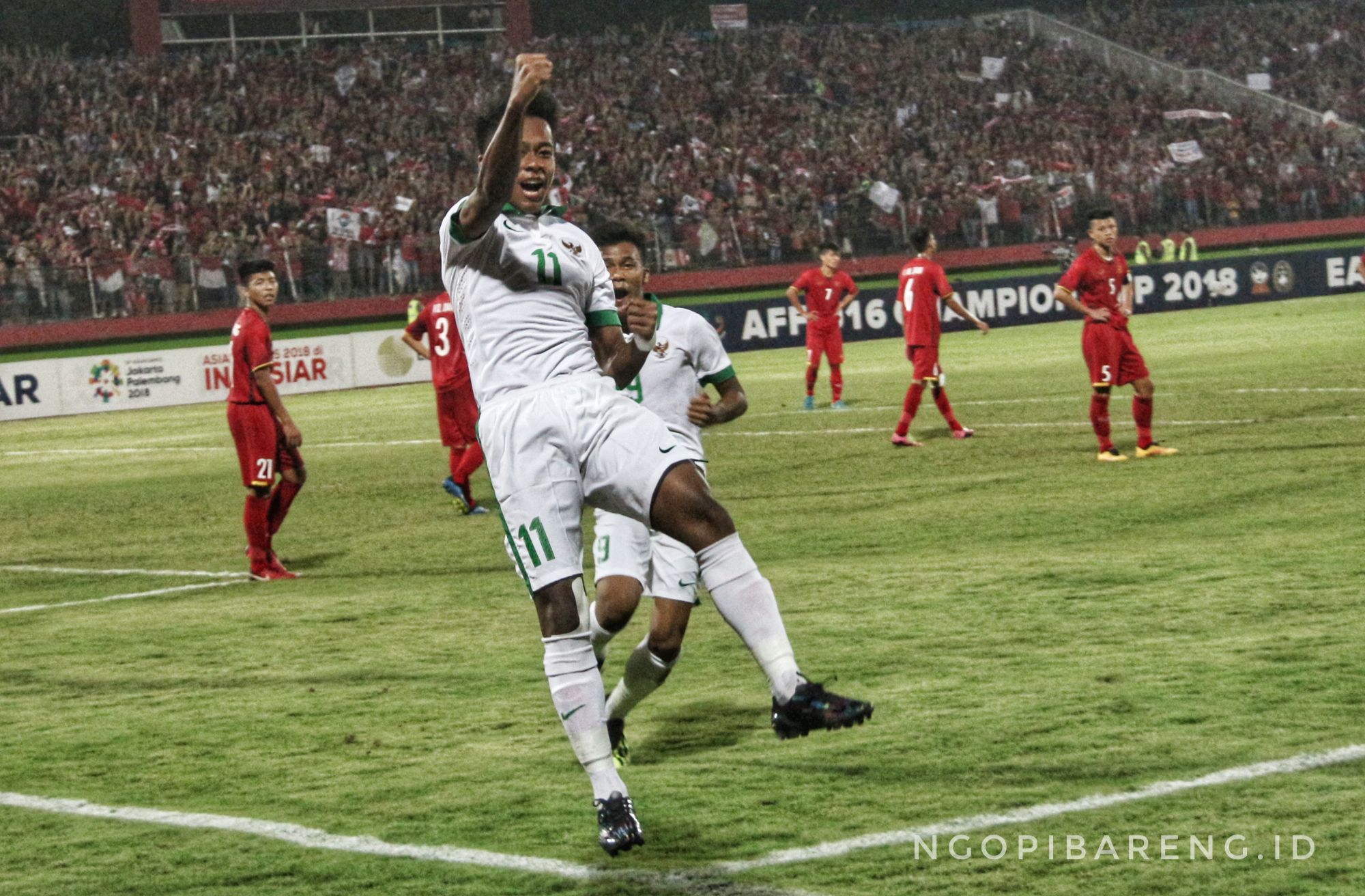 Selebrasi gol pemain Timnas Indonesia U-16 Supriadi saat menjebol gawang Vietnam, Kamis 2 Agustus 2018. (foto: hrs/ngopibareng)