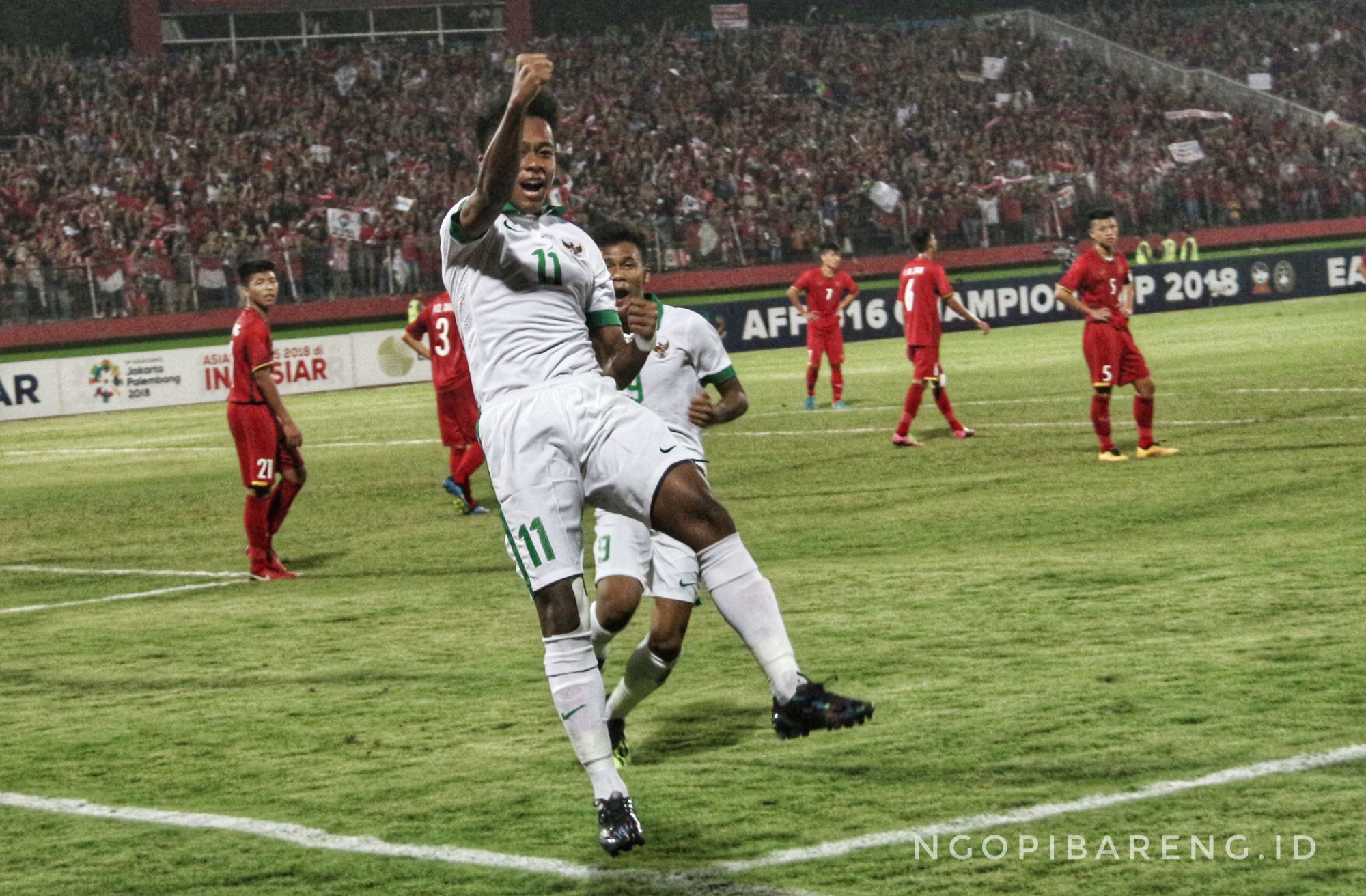 Pemain Timnas Indonesia U16, M. Supriadi saat selebrasi gol usai menjebol gawang Vietnam, Kamis 2 Agustus 2018. (foto: hrs/ngopibareng)