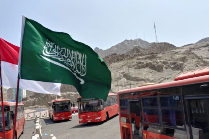 Bus pengangkut jamaah haji di salah satu terminal di Kota Mekkah, Arab Saudi. (Foto: Antara)