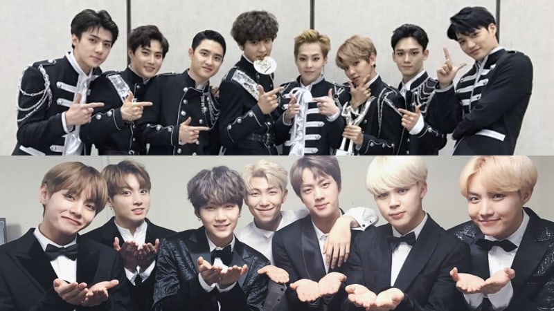 EXO (atas) dan BTS. Foto: Soompi.