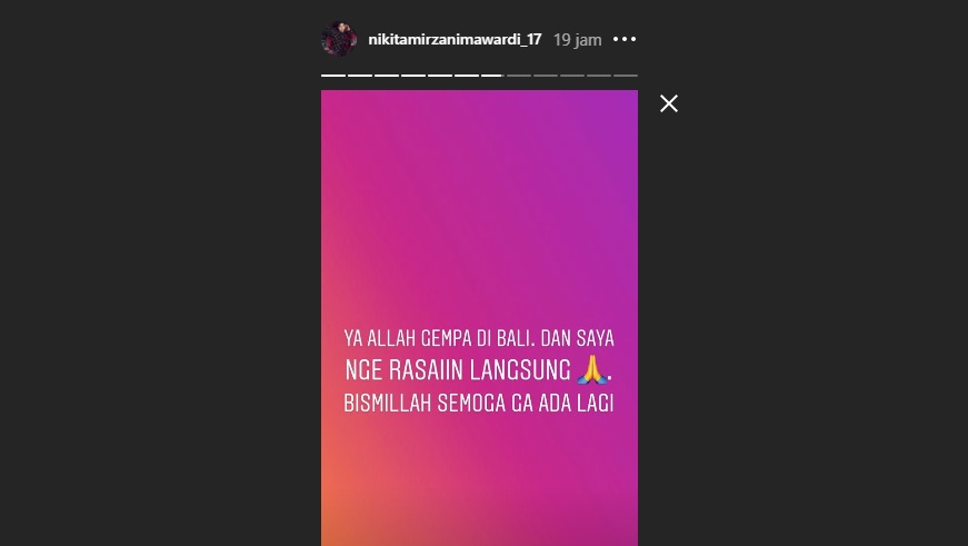 Postingan Niki mengenai gempa yang terjadi di Bali. (Instagram)