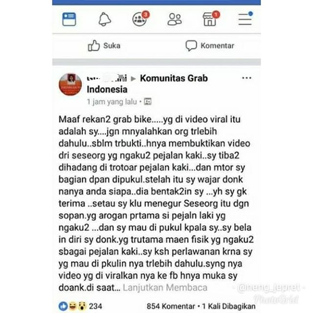 Pembelaan diri pengemudi ojol yang diduga melakukan pemukulan ke pejalan kaki.