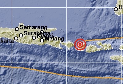 Pusat Gempa 6,2 SR yang terjadi di pulau Lombok. Foto : BMKG