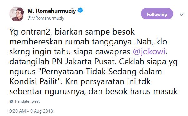 Tangkapan layar akun instagram, Romahurmuziy, Ketua Umum Partai Persatuan Pembangunan (PPP). (Foto: Instagram)