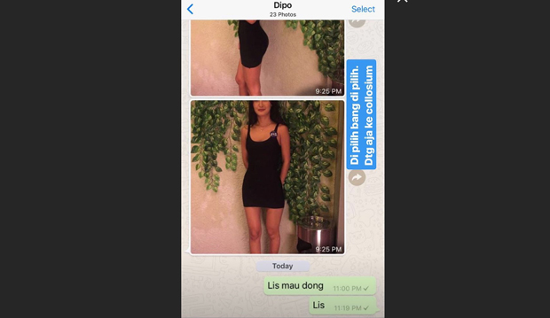 Gambar wanita yang dicapture Nikita Mirzani dari handphone Dipo Latief.