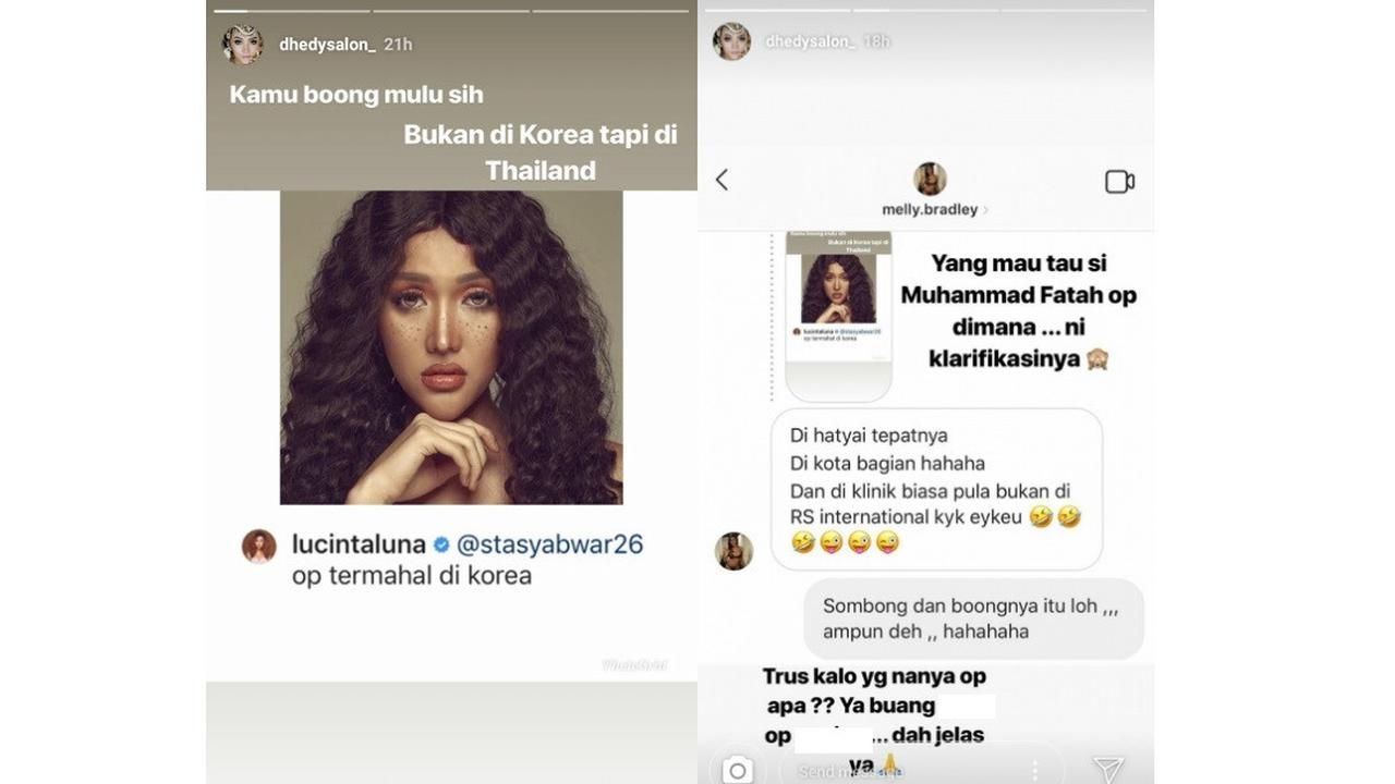 Instagram Dhedy Salon yang berisi percakapan mantan bos dengan mantan sahabat Lucinta Luna, yakni Melly Bradley.
