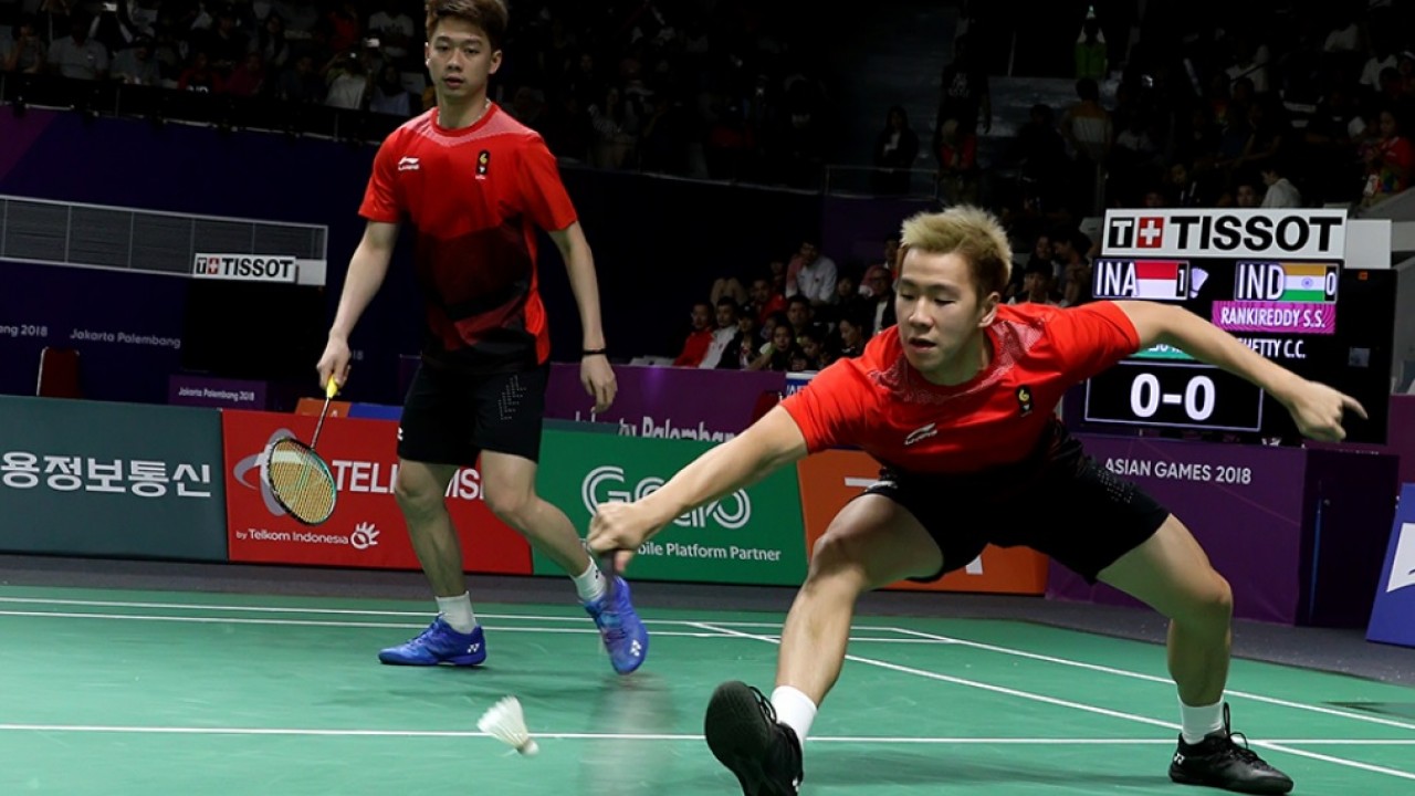 Ganda Putra terbaik Indonesia Kevin/Markus menang atas lawannya di perempat final Asian Games 2018.