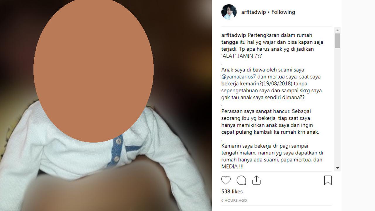 Instagram Arfita curhat soal suami, Yama Carlos, dan mertuanya.
