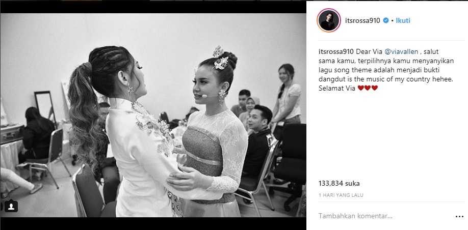 Rossa memuji penampilan Via Vallen. (Instagram)