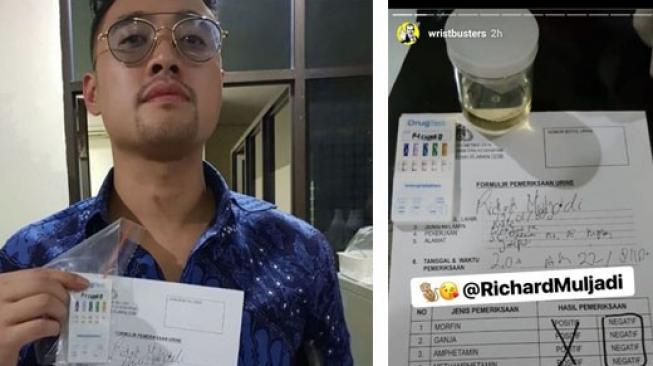 Richard Muljadi dan hasil tes urine positif kokain. Foto: IG/wristbusters.