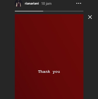 Riana mengucapkan terima kasihnya melalui Instagram Story. (Instagram)