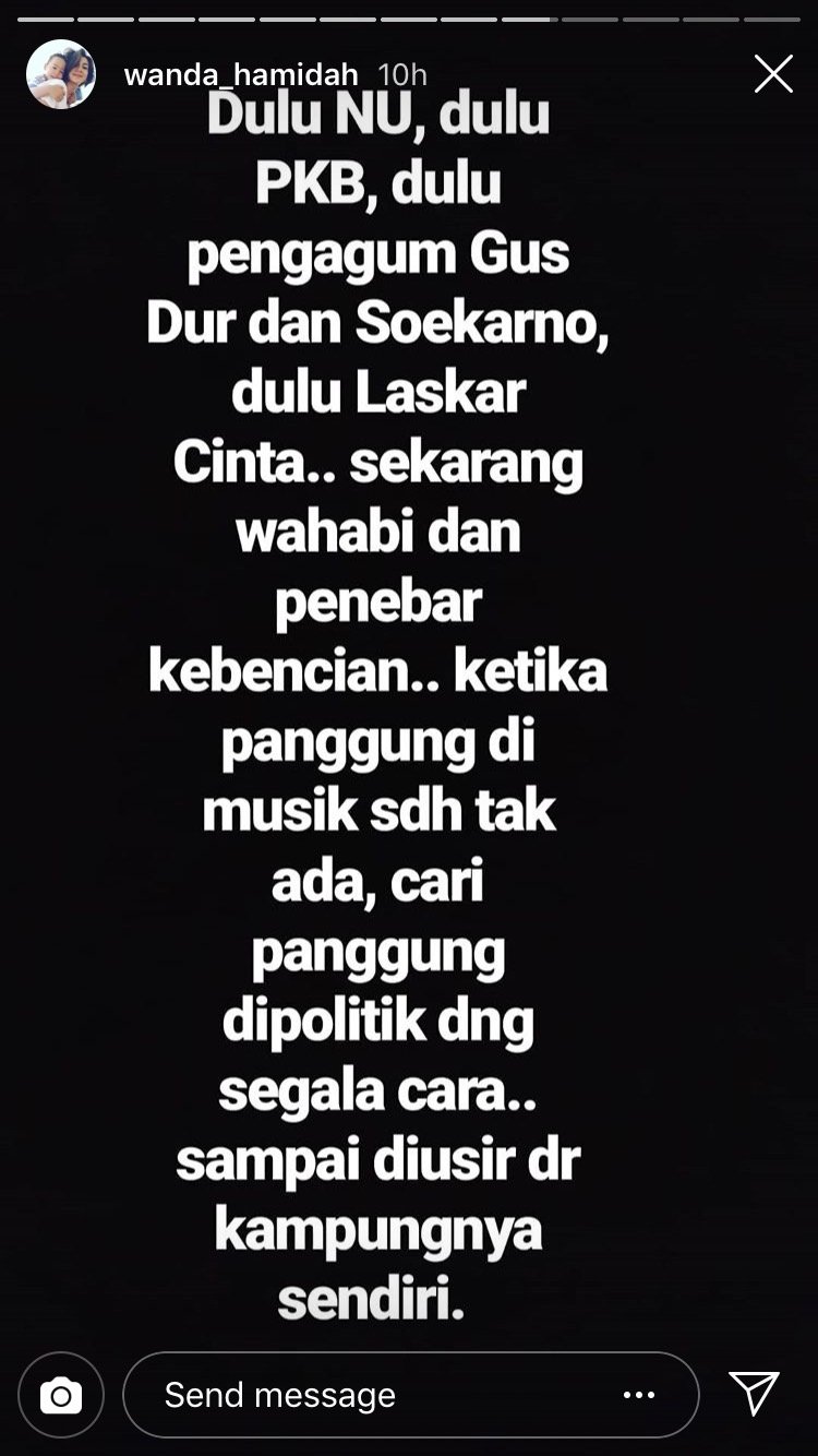 Instagram Wanda Hamidah yang diduga sindir Ahmad Dhani.