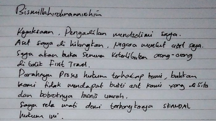 BEREDAR: Surat Andika Surachman yang beredar di media sosial. (foto: ist)