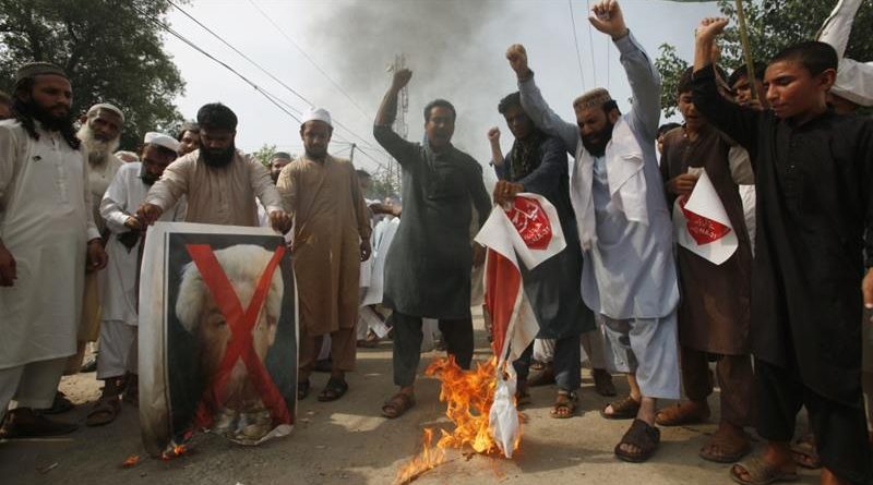 Aksi massa di Pakistan membakar poster Greet Wilders. Foto: NOS.