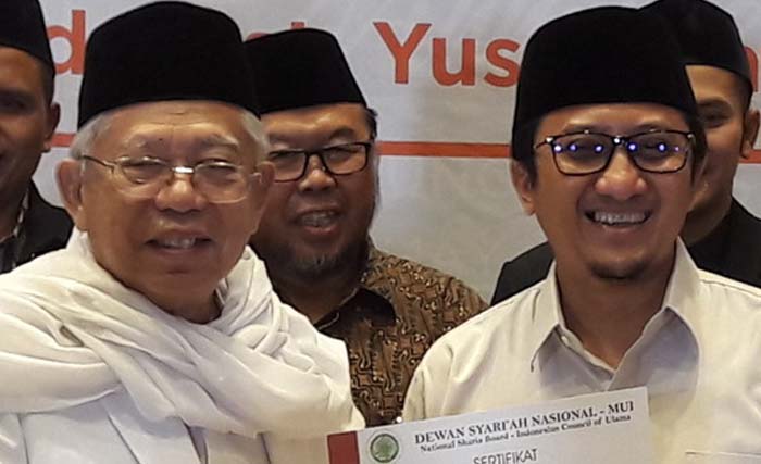 Bakal calon wakil presiden Ma`ruf Amin (kiri) bersama  Yusuf Mansur. (Foto: Sebarr.com)