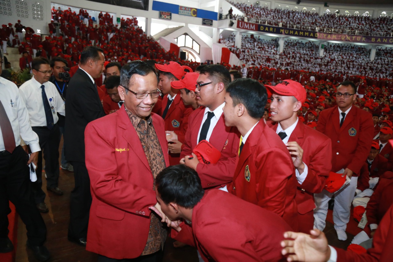 SIKAP: Mahfud MD ketika berada di Universitas Muhammadiyah Malang (UMM). (foto: umm for ngopibareng.id)