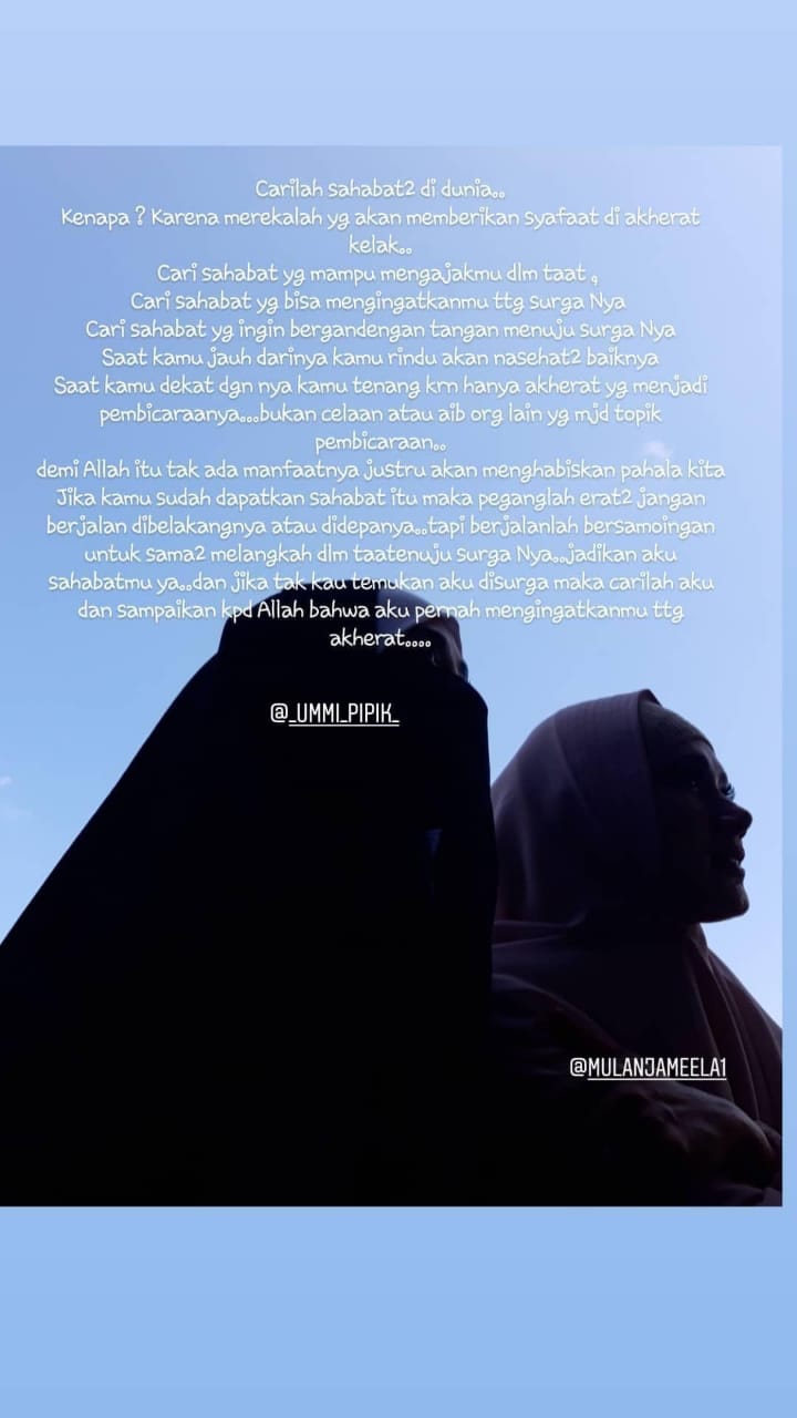 Umi Pipik menganggap Mulan Jameela sebagai sahabatnya sampai kelak di surga. 