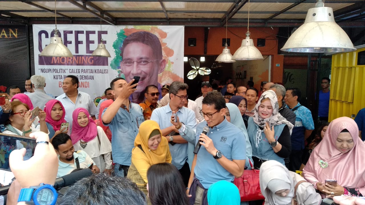 Sandiaga Uno saat berkunjung ke Malang, Rabu 12 September 2018. (Foto: Umar/ngopibareng.id)