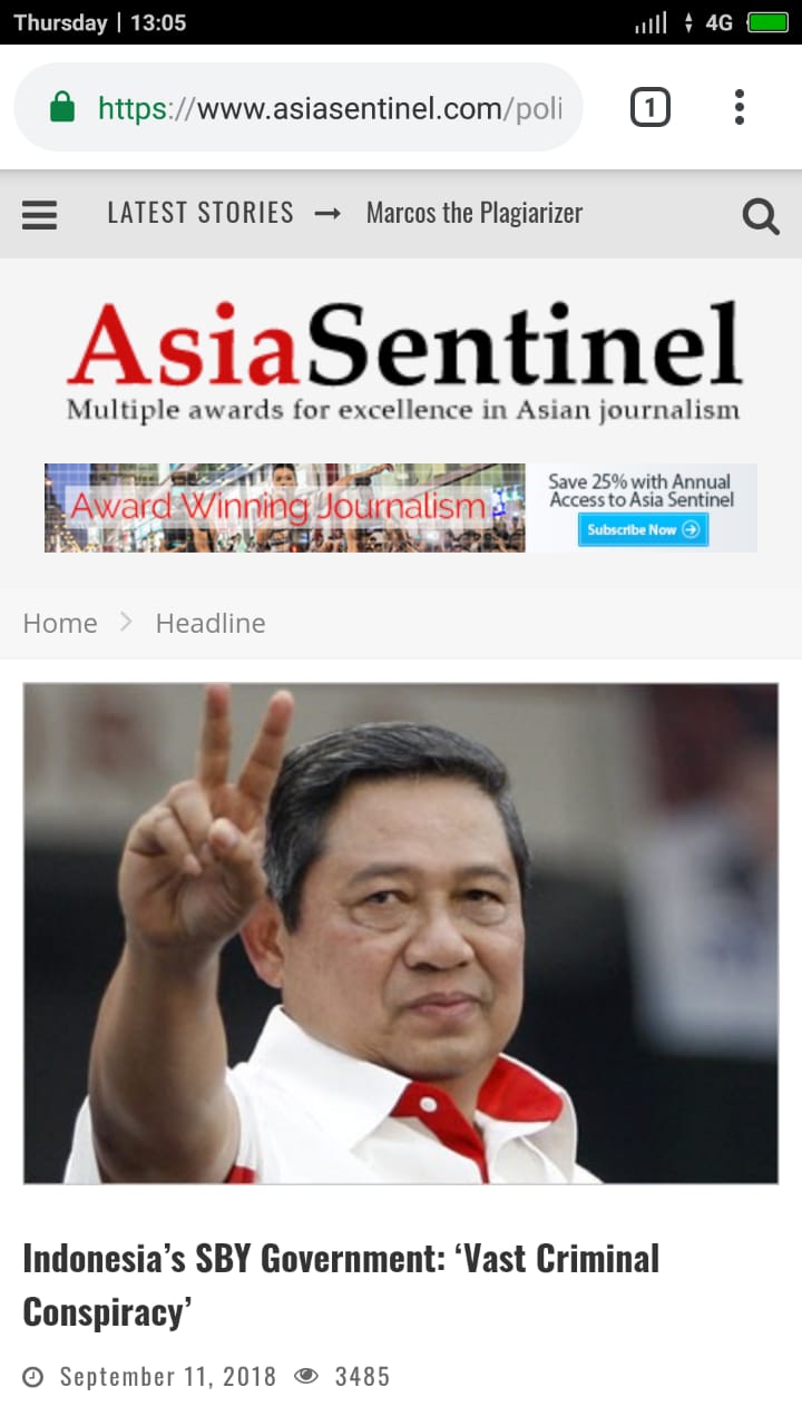 Tangkapan layar laman Asia Sentinel. (Foto: Asia Sentinel)