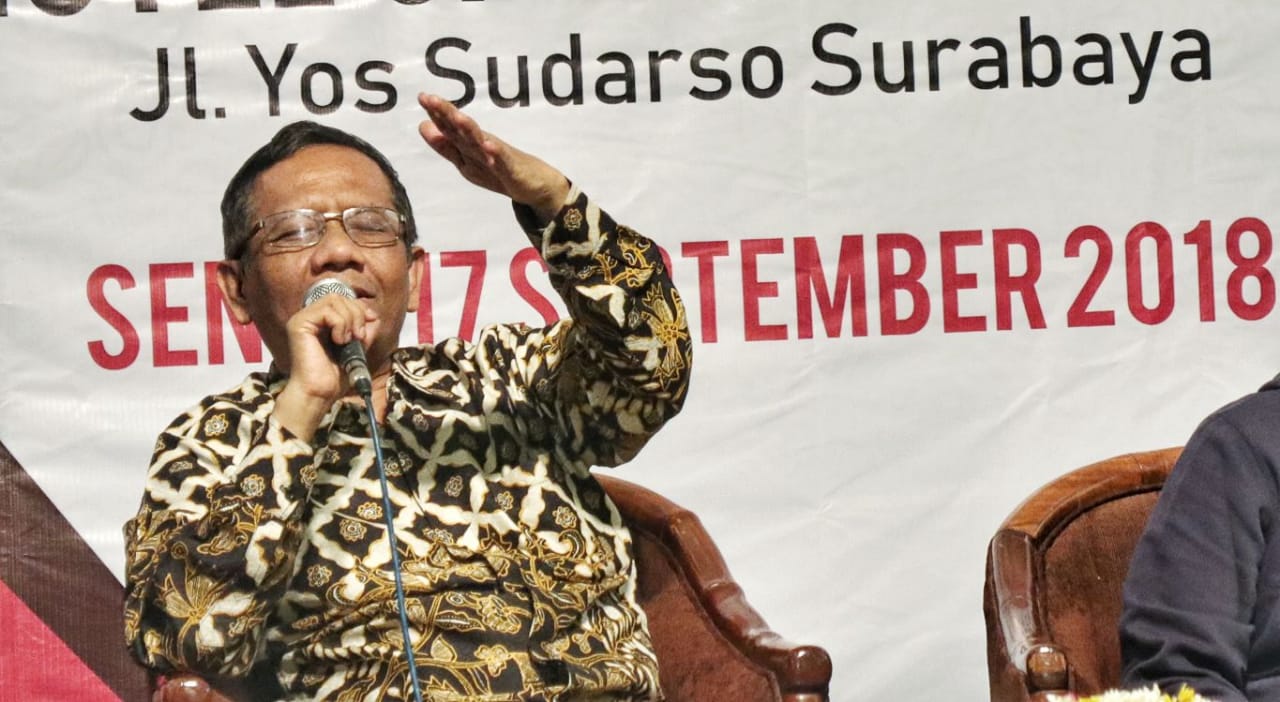 Mahfud MD hadiri seminar #2019PilpresCeria, di Surabaya, Senin, 17 September 2018. (Foto: haris/ngopibareng.id)