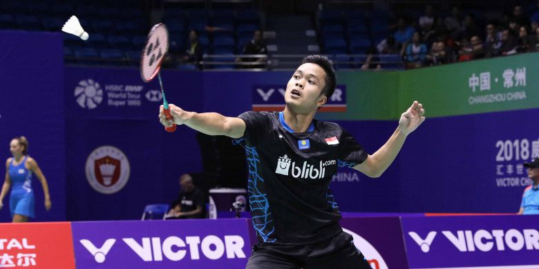 Tunggal putra andalan Indonesia, Anthony Sinisuka Ginting melaju ke semifinal China Open 2018 setelah mengalahkan atlet China, Chen Long melalui ruber set. (Foto: Dok PBSI)